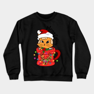 Cute Cat in Coffee Cup Merry Catmas Coffee Lover Christmas Gift Crewneck Sweatshirt